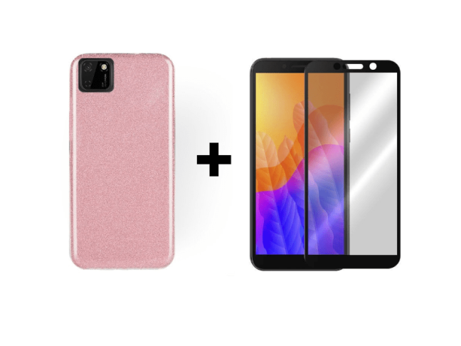 9D SKLO + PÚZDRO 2v1 pre HUAWEI Y5P Glitter ružové
