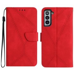 STITCHING Knižkové puzdro pre Samsung Galaxy S22 5G - červené