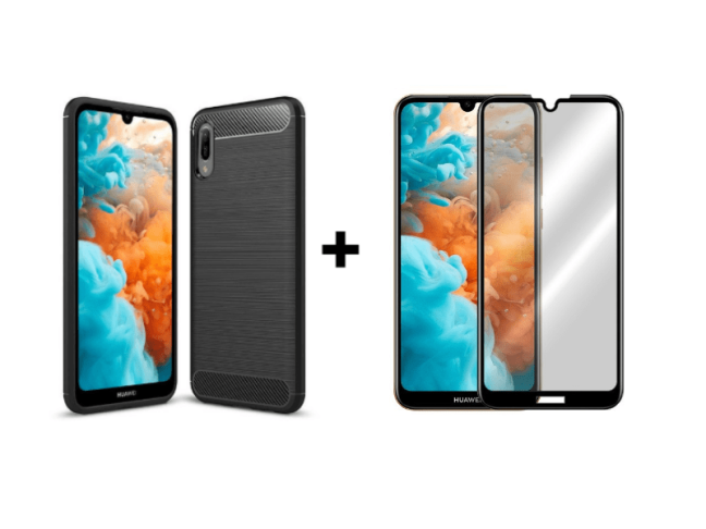 9D SKLO + PÚZDRO 2v1 pre HUAWEI Y6 2019 carbon