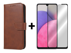 SKLO + PUZDRO 2v1 pre Samsung Galaxy A33 5G - Peňaženkové puzdro BUCKLE hnedé