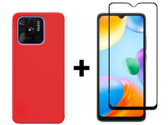 SKLO + KRYT 2v1 pre Xiaomi Redmi 10C - Silikónový Zadný kryt MATT červený
