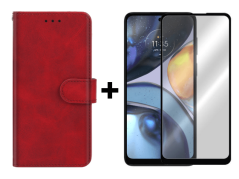9D SKLO + PUZDRO 2v1 pre Motorola Moto G22 - Knižkové Solid červené