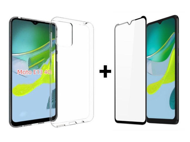 9D SKLO + PUZDRO 2v1 pre Motorola Moto E13 - priesvitné