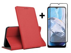 9D SKLO + PUZDRO 2v1 pre Motorola Moto E22 / E22i - Knižkové MAGNET červené