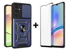 SKLO + PUZDRO 2v1 pre Samsung Galaxy A05s - Tvrdené RING ARMOR SLIDE modré