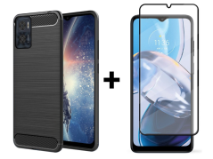 9D SKLO + PUZDRO 2v1 pre Motorola Moto E22 / E22i - CARBON čierne