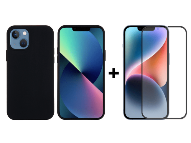 9D SKLO + PUZDRO 2v1 pre Apple iPhone 14 Plus - Silikónové čierne