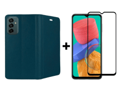 9D SKLO + PUZDRO 2v1 pre Samsung Galaxy M13 - Knižkové Smart Magnet zelené