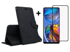 9D SKLO + PUZDRO 2v1 pre Motorola Moto E32 / E32s - Knižkové FANCY čierne