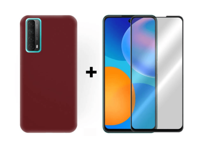 9D SKLO + PÚZDRO 2v1 pre HUAWEI P Smart 2021 bordové