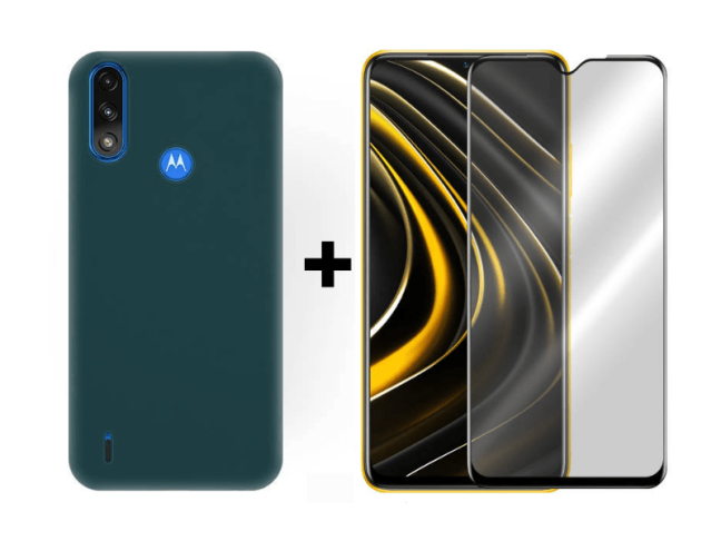 9D SKLO + PÚZDRO 2v1 pre Motorola E7 Power - silikonové zelené