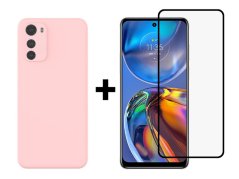9D SKLO + PUZDRO 2v1 pre Motorola Moto E32 / E32s - Silikónové ružové
