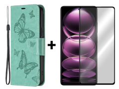 SKLO + PUZDRO 2v1 pre Xiaomi Redmi Note 12 Pro 5G - Knižkové BUTTERFLY zelené