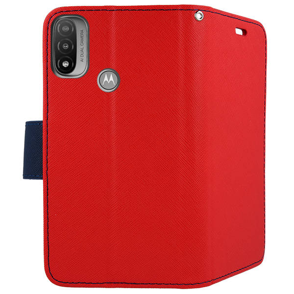 9D SKLO + PUZDRO 2v1 pre Moto E20 / E30 / E40 - Knižkové Fancy červené