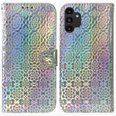 SKLO + PUZDRO 2v1 pre Samsung Galaxy A13 4G - Knižkové COLORFUL silver