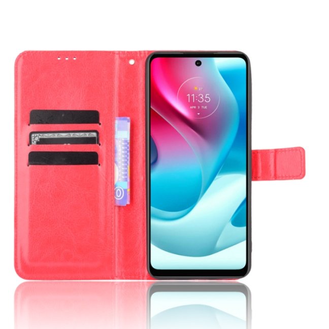 9D SKLO + PÚZDRO 2v1 pre Motorola Moto G60s - Knížkove puzdro Solid červené