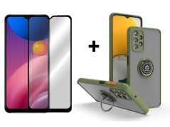 SKLO + PUZDRO 2v1 pre Samsung Galaxy A13 4G - Tvrdené SHADOW zelené