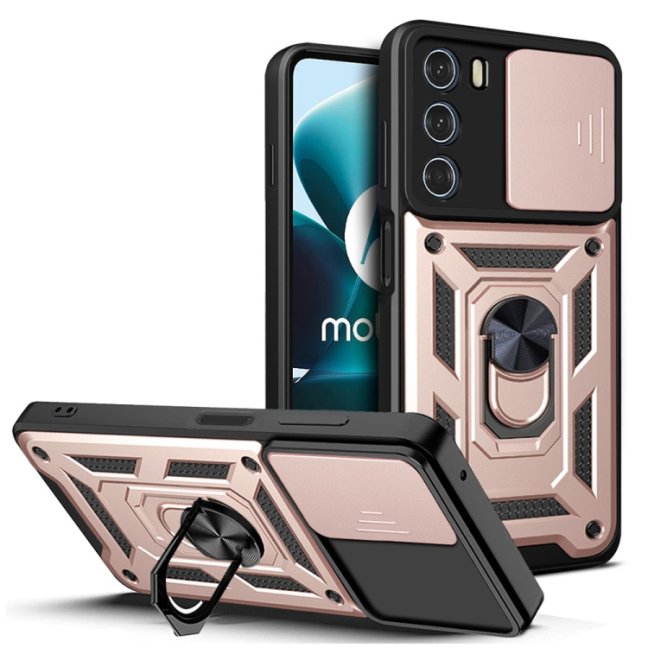 9D SKLO + PUZDRO 2v1 pre Motorola Moto G200 5G - Tvrdené Ring Armor ružové